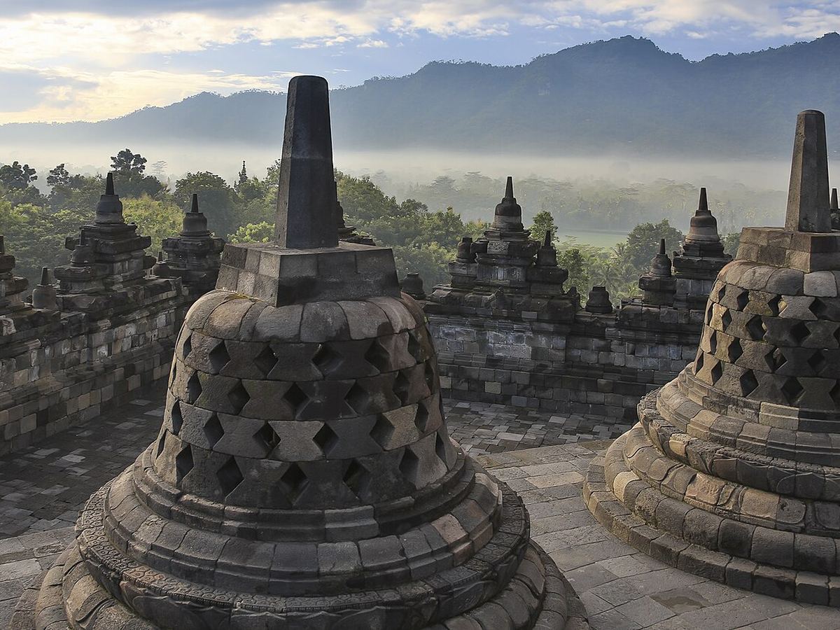 Stone stupas at Borobudur Temple, Java