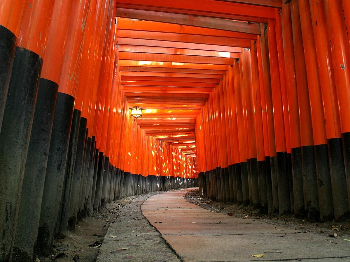 Path of red torii gates at Fushimi Inari Shrine, Kyoto