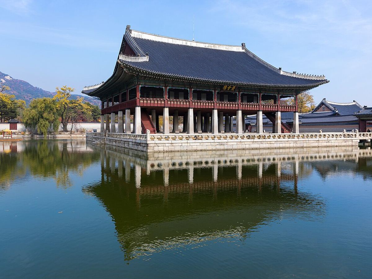 Gyeonghoeru pavilion reflected in a pond at Gyeongbokgung Palace, Seoul